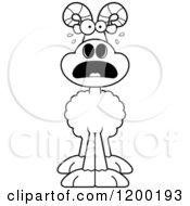 Cartoon Of A Black And White Scared Ram Sheep Royalty Free Vector Clipart