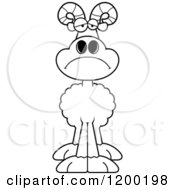 Cartoon Of A Black And White Depressed Ram Sheep Royalty Free Vector Clipart