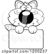 Cartoon Of A Black And White Cute Happy Red Panda Cub Over A Sign Royalty Free Vector Clipart