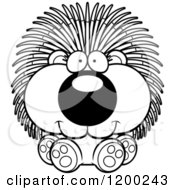 Cartoon Of A Black And White Cute Sitting Porcupine Royalty Free Vector Clipart
