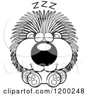 Cartoon Of A Black And White Cute Sleeping Porcupine Royalty Free Vector Clipart