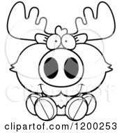 Cartoon Of A Black And White Cute Sitting Moose Calf Royalty Free Vector Clipart