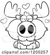 Poster, Art Print Of Black And White Cute Loving Moose Calf With Hearts
