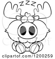 Cartoon Of A Black And White Cute Sleeping Moose Calf Royalty Free Vector Clipart