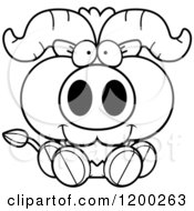 Cartoon Of A Black And White Cute Sitting Ox Calf Royalty Free Vector Clipart