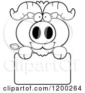 Poster, Art Print Of Black And White Cute Ox Calf Over A Sign