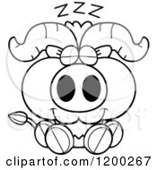 Cartoon Of A Black And White Sleeping Cute Ox Calf Royalty Free Vector Clipart