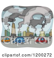 Polluted Scene Of Smoke Stacks And Cars