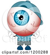 Poster, Art Print Of Tired Red Eyeball Mascot Wearing A Hat