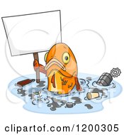Poster, Art Print Of Sad Fish Holding A Sign In Polluted Water