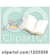 Poster, Art Print Of Painting Of School Books On Turquoise