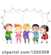 Poster, Art Print Of Group Of Shouting Diverse Children With A Speech Balloon