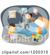 Cartoon Of Happy Caucasian Children Playing Pirates In A Bedroom Royalty Free Vector Clipart