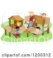 Poster, Art Print Of Group Of Happy Diverse Children Playing On A Wood Park Playground