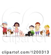 Poster, Art Print Of Group Of Happy Diverse Children With Pet Dogs