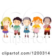 Poster, Art Print Of Group Of Happy Diverse Children With Gardening Tools And Plants