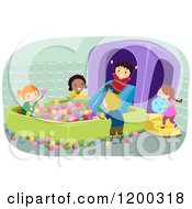 Poster, Art Print Of Group Of Happy Children Playing In An Inflatable Ball Pit