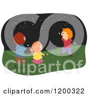 Poster, Art Print Of Happy Caucasian Children Viewing Star Constellations At Night