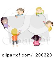Poster, Art Print Of Group Of Happy Diverse Children Coloring A Board