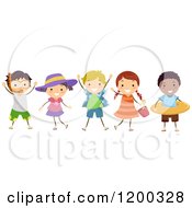 Poster, Art Print Of Group Of Happy Diverse Children With Summer Accessories