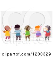 Poster, Art Print Of Group Of Diverse Children Decorating A Mural Or Board
