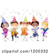 Poster, Art Print Of Group Of Happy Diverse Children With Party Hats Confetti And Letters