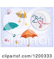 Poster, Art Print Of Baby Shower Invitation With Raining Umbrellas And Gifts