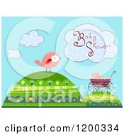 Poster, Art Print Of Baby Shower Cloud Over Birds And A Carriage On Hills