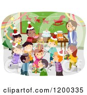 Poster, Art Print Of Female Teacher And Happy Diverse School Children Having A Classroom Christmas Party