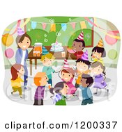 Poster, Art Print Of Female Teacher And Happy Diverse School Children Having A Classroom Birthday Party