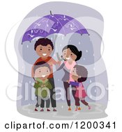 Poster, Art Print Of Happy Black Family Standing Under An Umbrella In The Rain