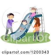 Poster, Art Print Of Happy Family Playing At A Playground Slide