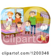 Poster, Art Print Of Happy Family Looking At Cats In A Pet Shop
