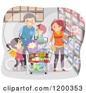 Poster, Art Print Of Happy Family Grocery Shopping In A Store