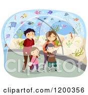Poster, Art Print Of Happy Family Walking Through An Aquarium Tunnel