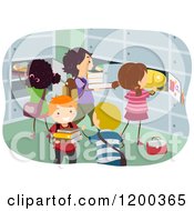 Poster, Art Print Of Happy Diverse Children Putting Items In Lockers