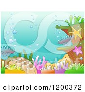 Cartoon Of A Coral Reef And Bubble Background Royalty Free Vector Clipart by BNP Design Studio