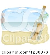 Poster, Art Print Of Ship And Message In A Bottle On A Beach
