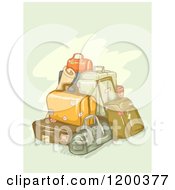 Poster, Art Print Of Painting Of Piled Luggage On Green