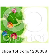 Poster, Art Print Of Border Of Patterned Ladybugs On Green Leaves Around Text Space