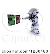 Clipart Of A 3d Robot Reaching For Yes And No Buttons Royalty Free CGI Illustration