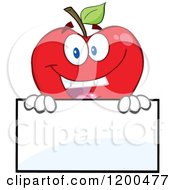Poster, Art Print Of Happy Red Apple Smiling Over A Sign Board