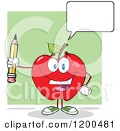 Poster, Art Print Of Happy Talking Red Apple Holding A Pencil