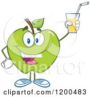 Happy Green Apple Holding Up A Glass Of Juice Or Cider