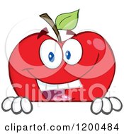 Poster, Art Print Of Smiling Red Apple Over A Sign Or Ledge