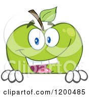 Poster, Art Print Of Smiling Green Apple Over A Sign Or Ledge