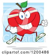 Poster, Art Print Of Healthy Fit Red Apple Jogging Over Blue