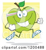 Poster, Art Print Of Healthy Fit Green Apple Jogging Over Yellow