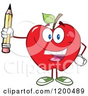 Poster, Art Print Of Happy Red Apple Holding A Pencil