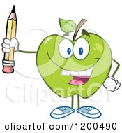Poster, Art Print Of Happy Green Apple Holding A Pencil